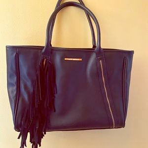 Steve Madden Black Zipper Fringe Tote Bag